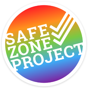 Safe Zone Project logo - a rainbow gradient circle with the words Safe Zone Project in white